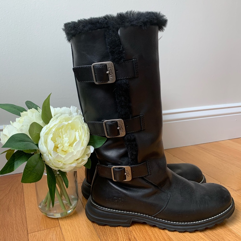 UGG Australia Black Leather Sheepskin Boots